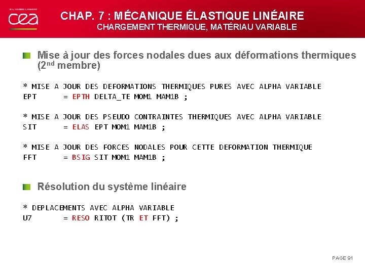 CHAP. 7 : MÉCANIQUE ÉLASTIQUE LINÉAIRE CHARGEMENT THERMIQUE, MATÉRIAU VARIABLE Mise à jour des