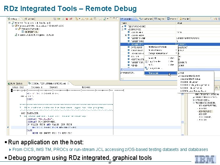 RDz Integrated Tools – Remote Debug § Run application on the host: 4 From