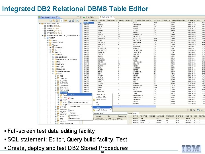 Integrated DB 2 Relational DBMS Table Editor § Full-screen test data editing facility §