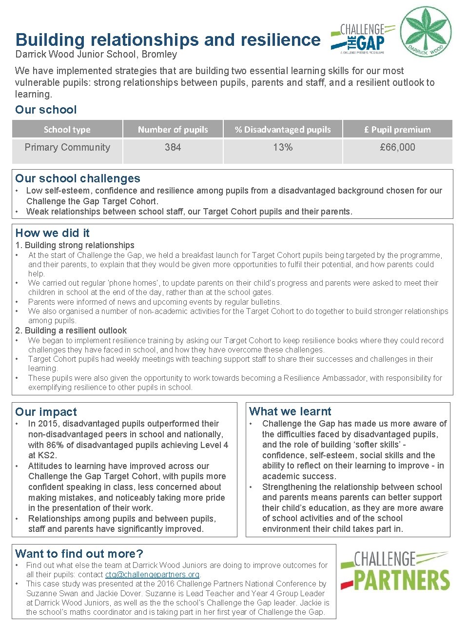 Building relationships and resilience Darrick Wood Junior School, Bromley We have implemented strategies that