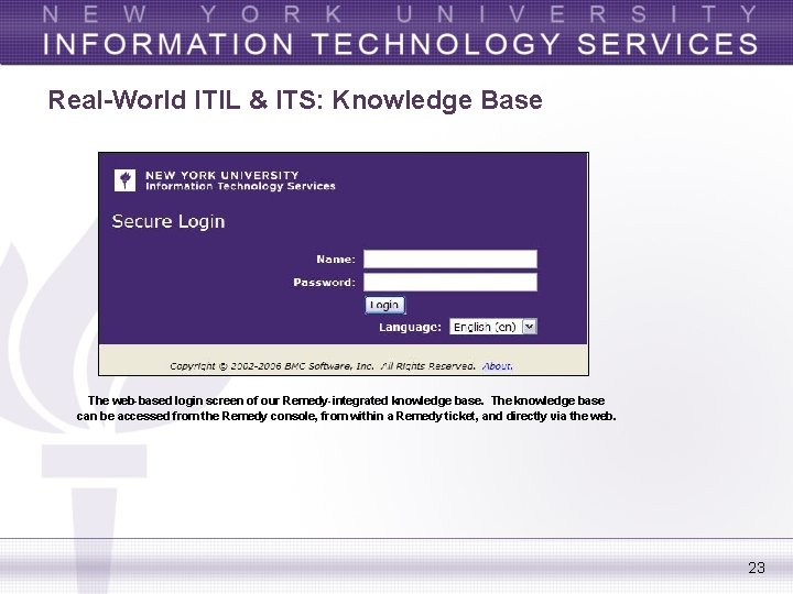 Real-World ITIL & ITS: Knowledge Base The web-based login screen of our Remedy-integrated knowledge