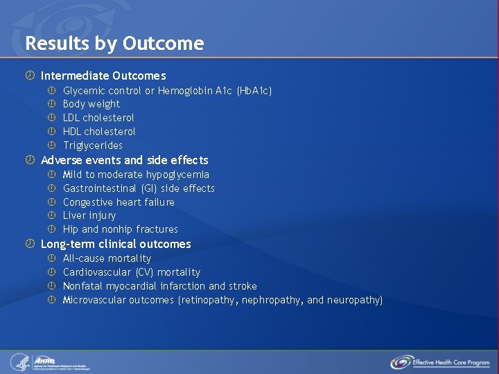 Results by Outcome Intermediate Outcomes Glycemic control or Hemoglobin A 1 c (Hb. A