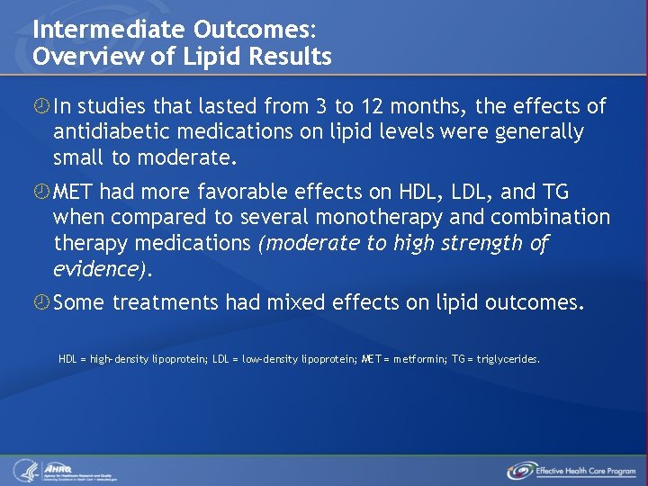 Intermediate Outcomes: Overview of Lipid Results In studies that lasted from 3 to 12