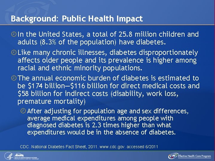 Background: Public Health Impact In the United States, a total of 25. 8 million