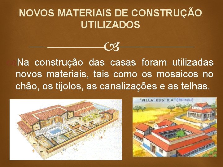 NOVOS MATERIAIS DE CONSTRUÇÃO UTILIZADOS Na construção das casas foram utilizadas novos materiais, tais