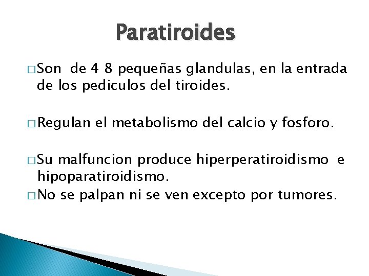 Paratiroides � Son de 4 8 pequeñas glandulas, en la entrada de los pediculos