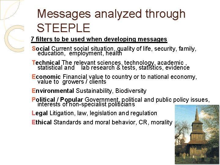 Messages analyzed through STEEPLE 7 filters to be used when developing messages Social Current