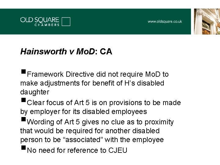 Hainsworth v Mo. D: CA §Framework Directive did not require Mo. D to make