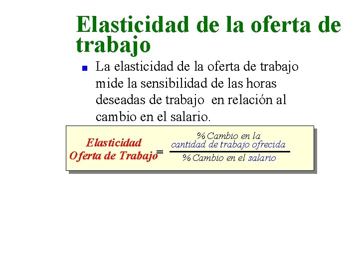 Elasticidad de la oferta de trabajo n La elasticidad de la oferta de trabajo