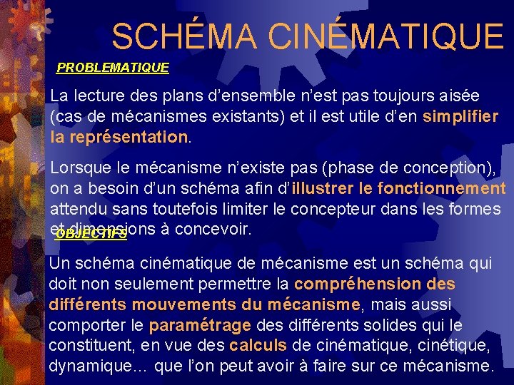SCHÉMA CINÉMATIQUE PROBLEMATIQUE La lecture des plans d’ensemble n’est pas toujours aisée (cas de