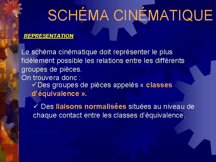 SCHÉMA CINÉMATIQUE REPRESENTATION Le schéma cinématique doit représenter le plus fidèlement possible les relations