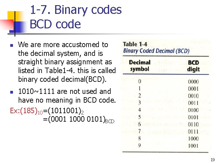 1 -7. Binary codes BCD code n We are more accustomed to the decimal 1 -7. Binary codes BCD code n We are more accustomed to the decimal