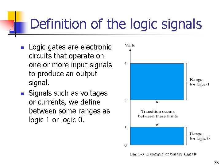 Definition of the logic signals n n Logic gates are electronic circuits that operate Definition of the logic signals n n Logic gates are electronic circuits that operate