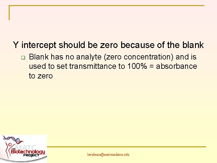 Y intercept should be zero because of the blank q Blank has no analyte