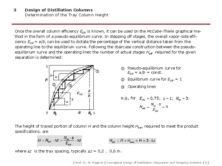 3 Design of Distillation Columns Determination of the Tray Column Height Once the overall