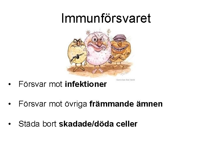 Immunförsvaret • Försvar mot infektioner • Försvar mot övriga främmande ämnen • Städa bort