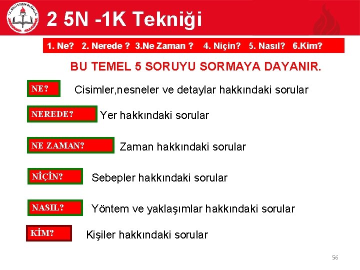 2 5 N -1 K Tekniği 1. Ne? 2. Nerede ? 3. Ne Zaman