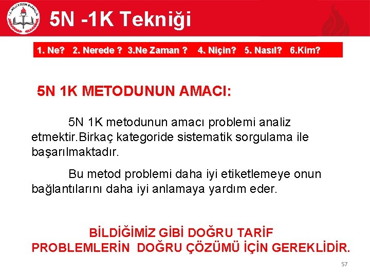  5 N -1 K Tekniği 1. Ne? 2. Nerede ? 3. Ne Zaman