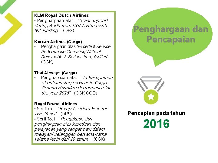 KLM Royal Dutch Airlines • Penghargaan atas ‘Great Support during Audit from DGCA with
