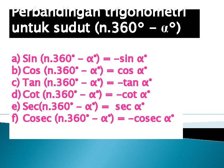 Perbandingan trigonometri untuk sudut (n. 360° - α°) a) Sin (n. 360° - α°)