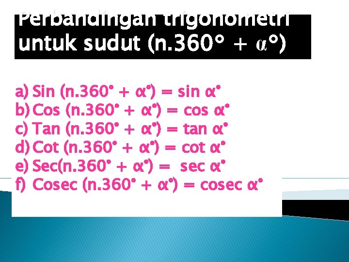 Perbandingan trigonometri untuk sudut (n. 360° + α°) a) Sin (n. 360° + α°)