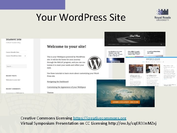 Your Word. Press Site Creative Commons Licensing https: //creativecommons. org Virtual Symposium Presentation on