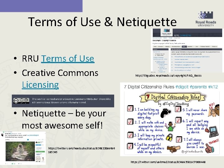 Terms of Use & Netiquette • RRU Terms of Use • Creative Commons Licensing
