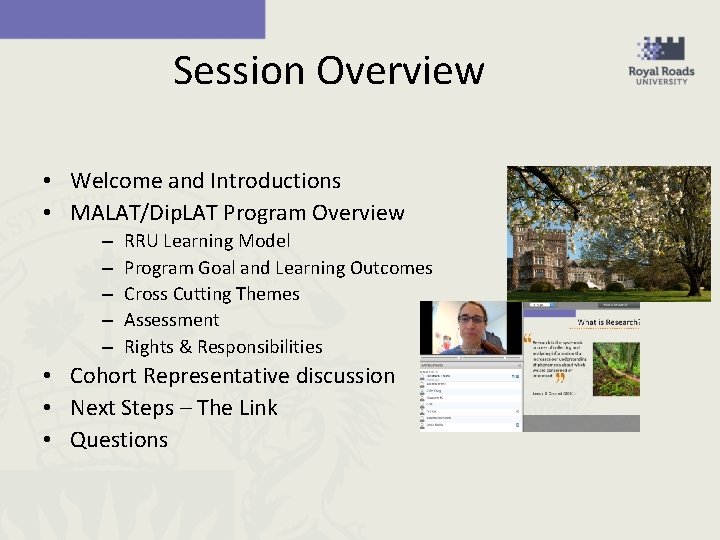 Session Overview • Welcome and Introductions • MALAT/Dip. LAT Program Overview – – –