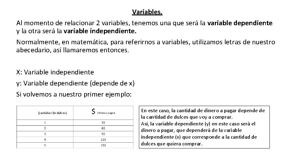 Variables. Al momento de relacionar 2 variables, tenemos una que será la variable dependiente