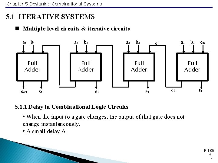 Chapter 5 Designing Combinational Systems 5. 1 ITERATIVE SYSTEMS n Multiple-level circuits & iterative