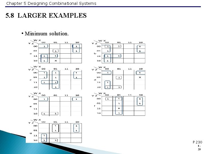 Chapter 5 Designing Combinational Systems 5. 8 LARGER EXAMPLES • Minimum solution. P 230