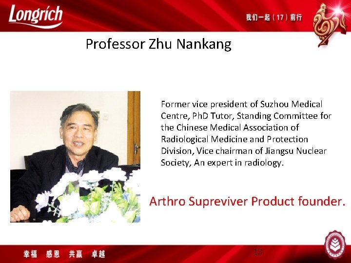 Professor Zhu Nankang Former vice president of Suzhou Medical Centre, Ph. D Tutor, Standing