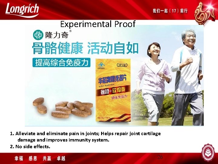 Experimental Proof 1. Alleviate and eliminate pain in joints; Helps repair joint cartilage damage