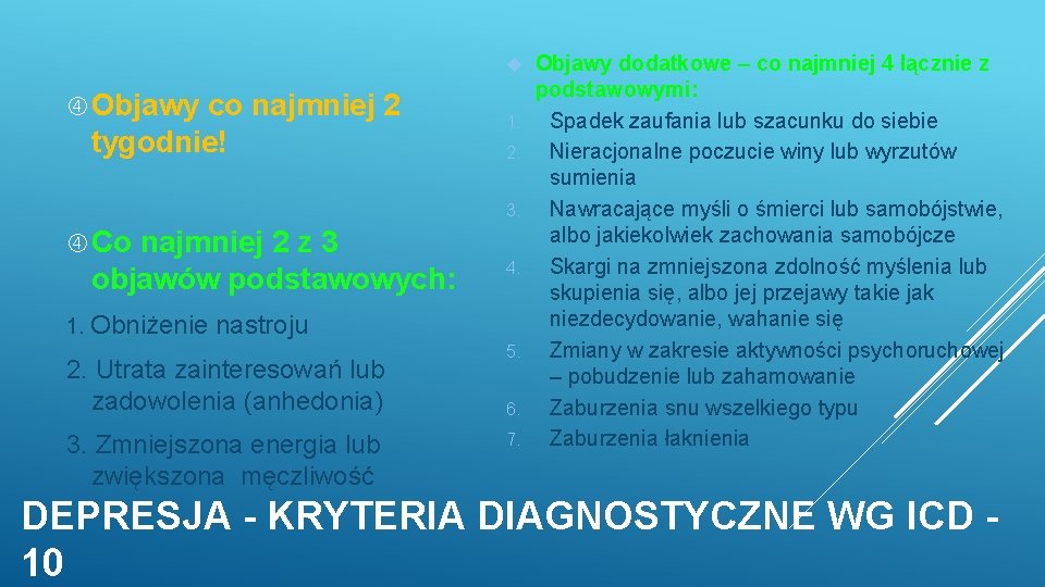  Objawy co najmniej 2 tygodnie! 1. 2. 3. Co najmniej 2 z 3