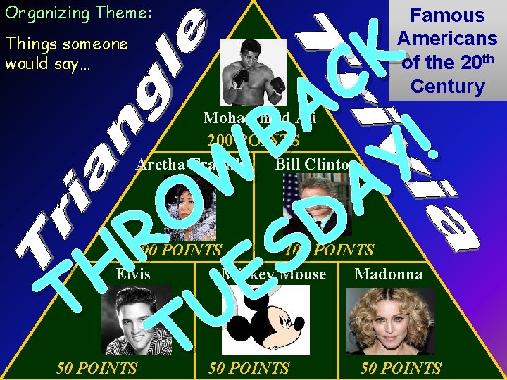 Organizing Theme: Famous Americans of the 20 th Century K C A B Y!