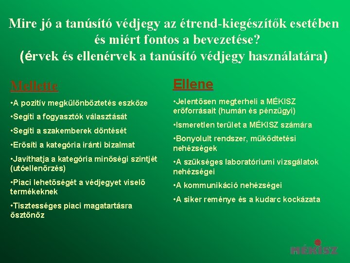 Mire jó a tanúsító védjegy az étrend-kiegészítők esetében és miért fontos a bevezetése? (érvek