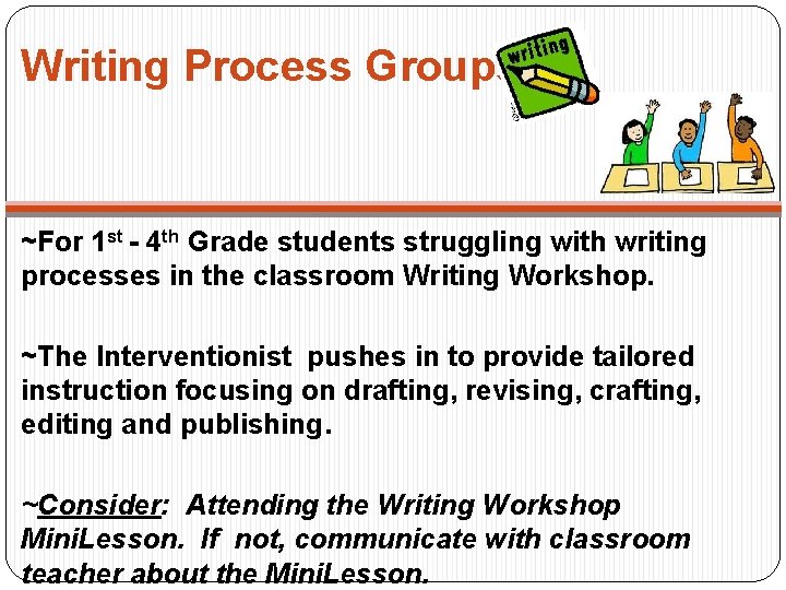 Writing Process Groups ~For 1 st - 4 th Grade students struggling with writing