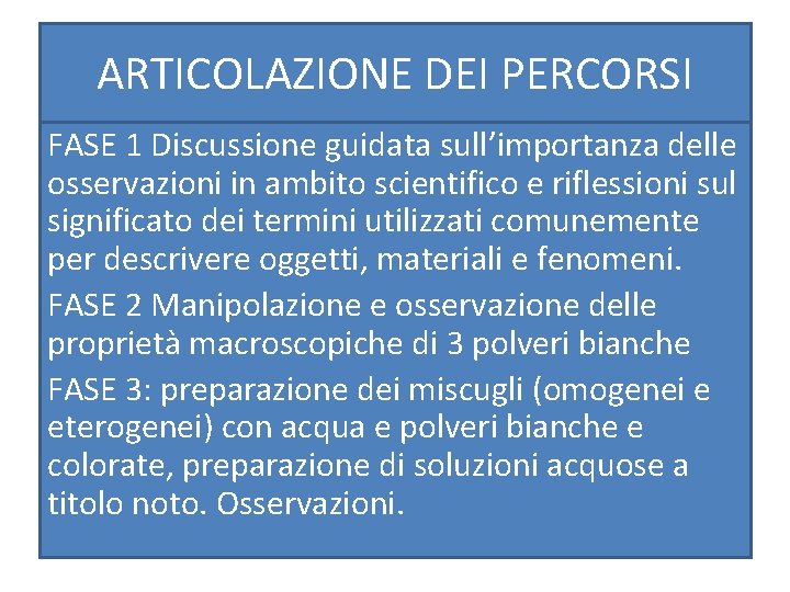 ARTICOLAZIONE DEI PERCORSI FASE 1 Discussione guidata sull’importanza delle osservazioni in ambito scientifico e