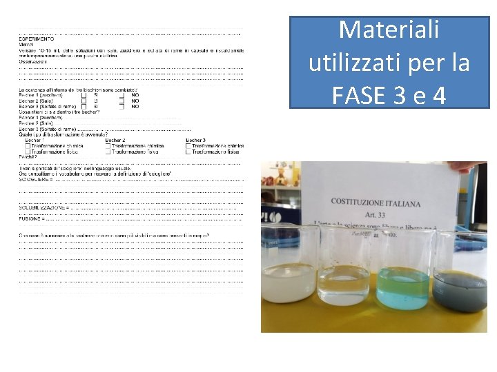 Materiali utilizzati per la FASE 3 e 4 