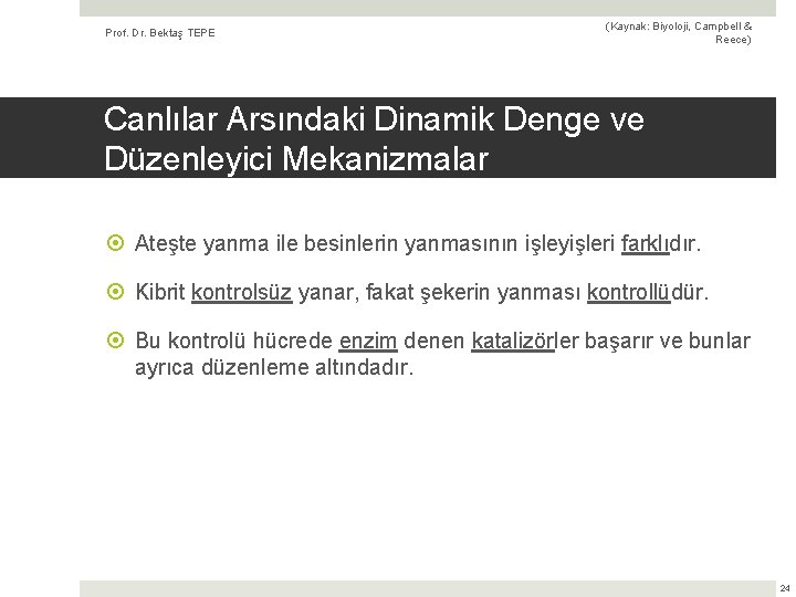 Prof. Dr. Bektaş TEPE (Kaynak: Biyoloji, Campbell & Reece) Canlılar Arsındaki Dinamik Denge ve