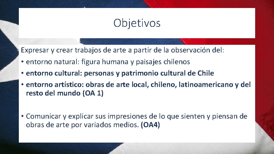 Objetivos Expresar y crear trabajos de arte a partir de la observación del: •