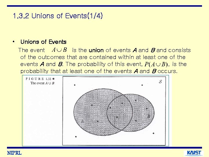 1. 3. 2 Unions of Events(1/4) • Unions of Events The event is the