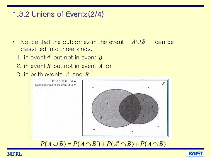 1. 3. 2 Unions of Events(2/4) • Notice that the outcomes in the event