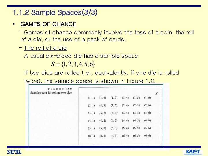 1. 1. 2 Sample Spaces(3/3) • GAMES OF CHANCE - Games of chance commonly