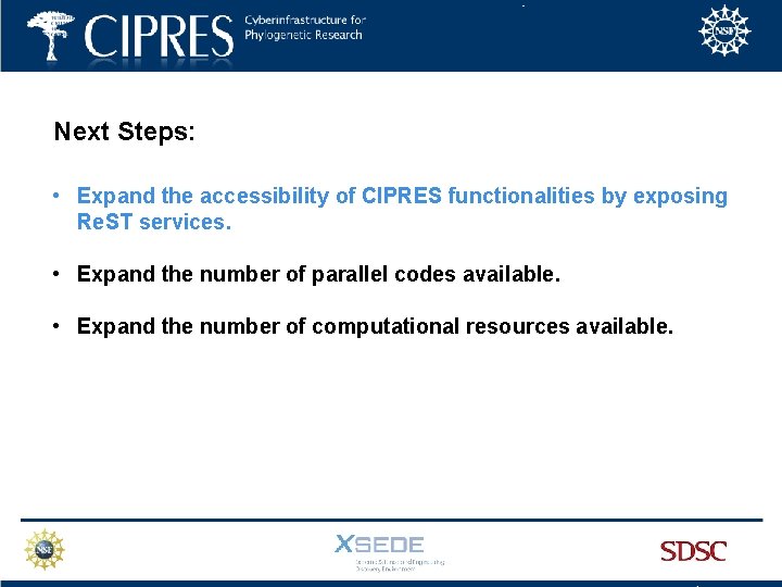 Next Steps: • Expand the accessibility of CIPRES functionalities by exposing Re. ST services.