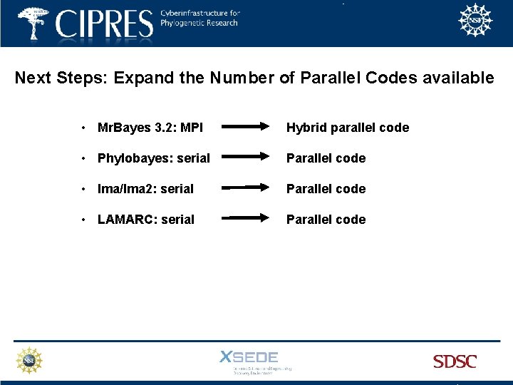 Next Steps: Expand the Number of Parallel Codes available • Mr. Bayes 3. 2: