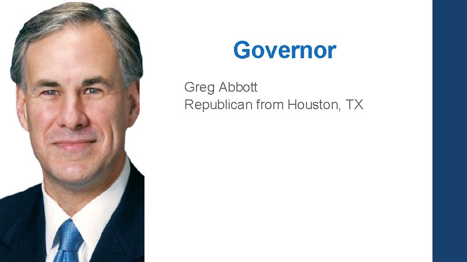 Governor Greg Abbott Republican from Houston, TX 