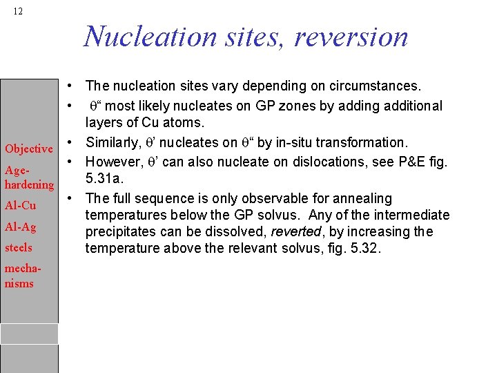 12 Nucleation sites, reversion • The nucleation sites vary depending on circumstances. • q“