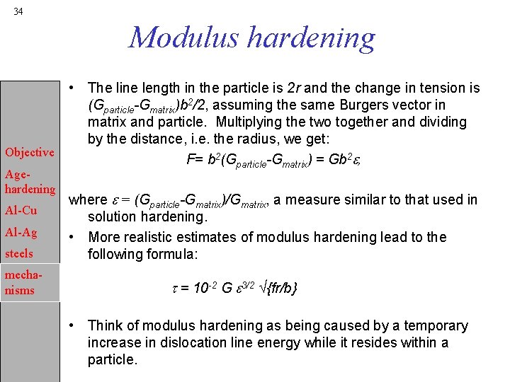 34 Modulus hardening • The line length in the particle is 2 r and