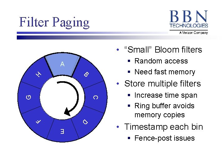 Filter Paging • “Small” Bloom filters § Random access § Need fast memory A